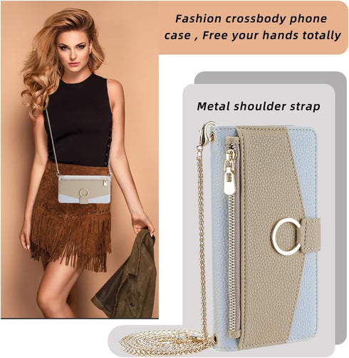 Asuwish Samsung Galaxy S23 5G Wallet Cover with Screen Protector, Mirror Flip, Card Holder, Crossbody Strap, Blue