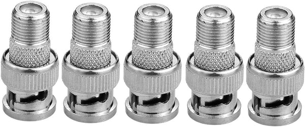 BNC Male Plug to F Female Jack Adapter, Coax Connector Coupler, CCTV Camera (Pack of 5)