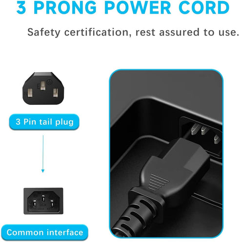 Cilhrok 3 5Ft Universal Prong AC Power Cord, Replacement PC Power Cable for Desktop Computer, Monitor, Printer