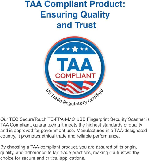 TEC TE-FPA4-MC 360 0.23s SecureTouch USB Fingerprint Reader with ESS Enhanced Sign-in Security Match-On-Chip
