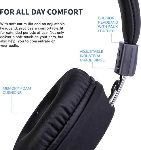 Kids Wired Headphones for School with Microphone, Lightweight Foldable Design for Boys and Girls (Black)