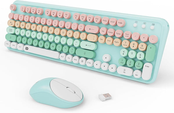 FOPETT 2.4GHz Wireless Keyboard and Mouse Set with Switch Button - Full-Size Keyboard Compatible for Windows/Laptop/PC