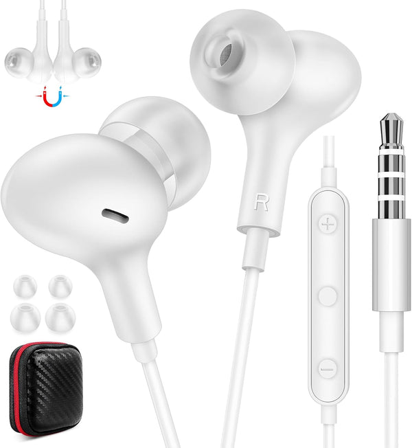 Wired Earbuds Noise Canceling for Chromebook PC School, 3.5mm Headphones Ear Buds with Mic, Magnet Stereo Plug in