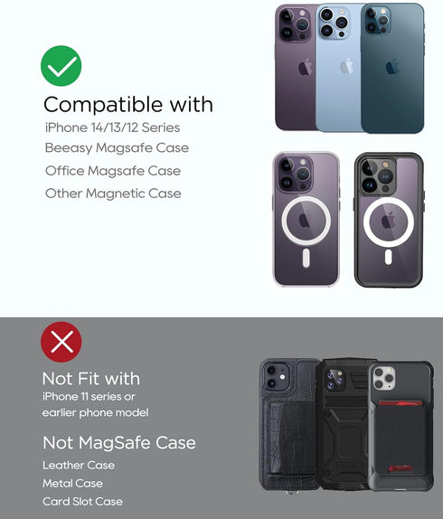 Beeasy MagSafe Car Mount Charger, 15W Fast Charging Magnetic Wireless Charger for iPhone 15 Pro Plus Max 14 13 12