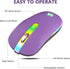 HZD LED Wireless Mouse - Slim Silent Rechargeable Optical Mouse with Type C Adapter, 3 Adjustable DPI Levels (Purple)
