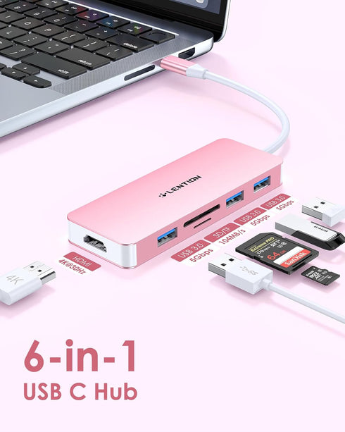 LENTION USB C Hub with 4K HDMI, 3 USB 3.0, SD/Micro SD Reader, Compatible with 2016-2023 MacBook Pro, Air