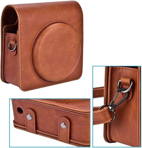 PU Leather Camera Bag with Shoulder Strap for Fujifilm Instax SQ6 (Brown) Protective Case