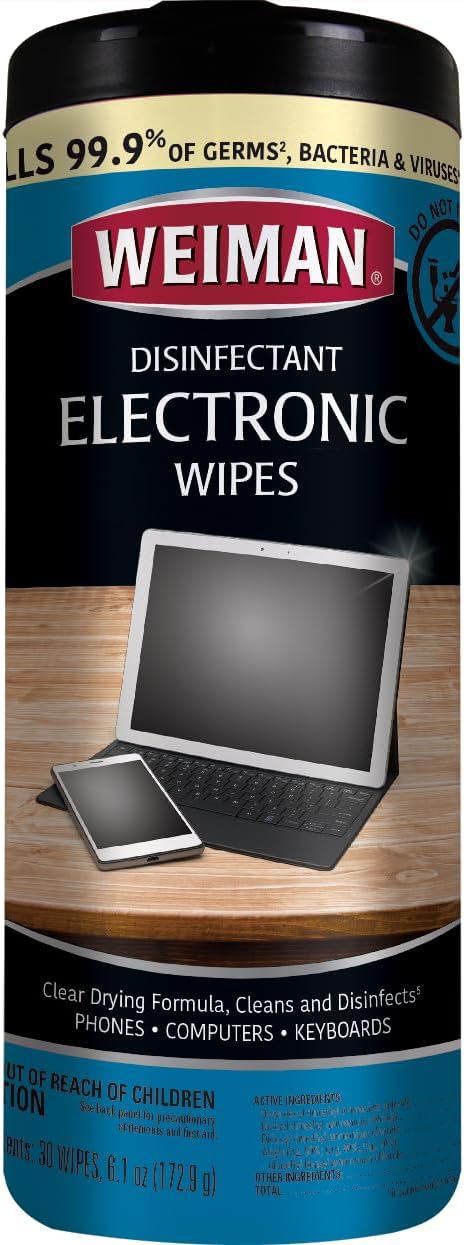 Weiman Disinfecting Electronic Cleaning Wipes, 30 Wipes for Keyboards, Tablets, E-readers, Smart Phones