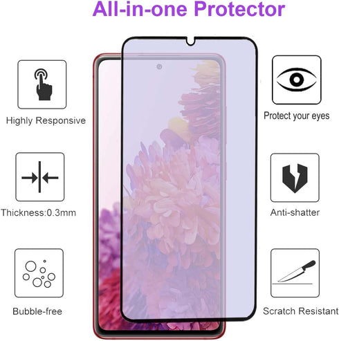 2 Pack Anti Blue Light Tempered Glass Screen Protector for Samsung Galaxy S20 FE, 9H Hardness