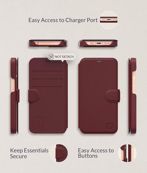 LUPA Legacy Compatible iPhone 11 Pro Wallet Case - Slim Flip Case with Credit Card Holder, Burgundy Faux Leather