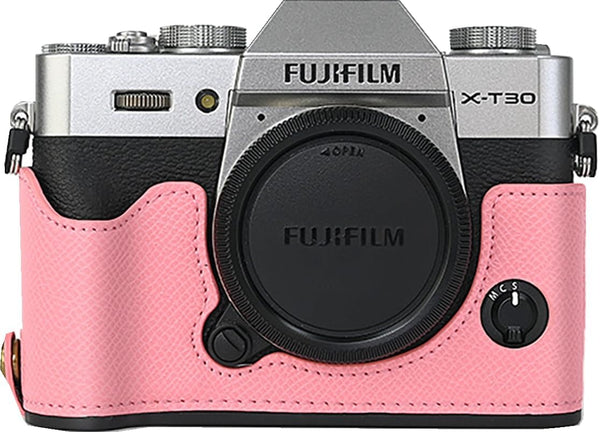 X-T30 Case, BMAOLLONGB Handmade PU Carbon Fibre Leather Half Camera Case for Fujifilm X-T30 with Hand Strap