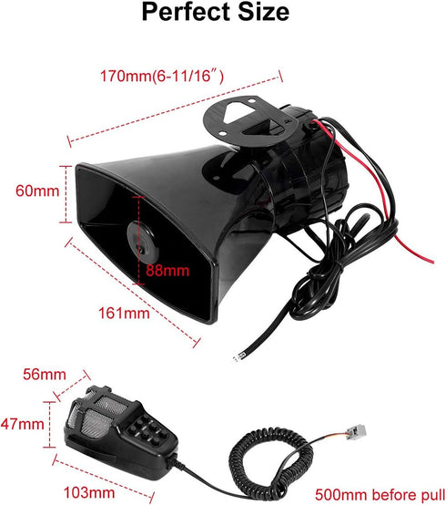 PARTOL Car PA System Truck Siren Horn, 7 Tone Sound with Mic, 100W 12V Emergency Sound Amplifier with Microphone