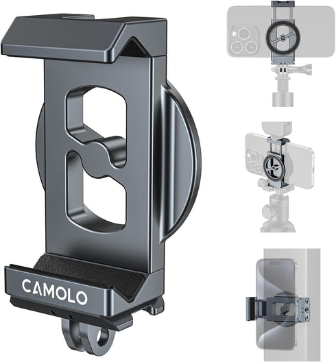 CAMOLO GEEK Metal Phone Tripod Mount with Arca Port & Magnetic 1/4"-20 Action Camera