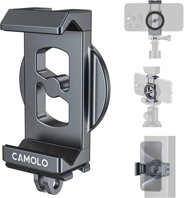 CAMOLO GEEK Metal Phone Tripod Mount with Arca Port & Magnetic 1/4"-20 Action Camera