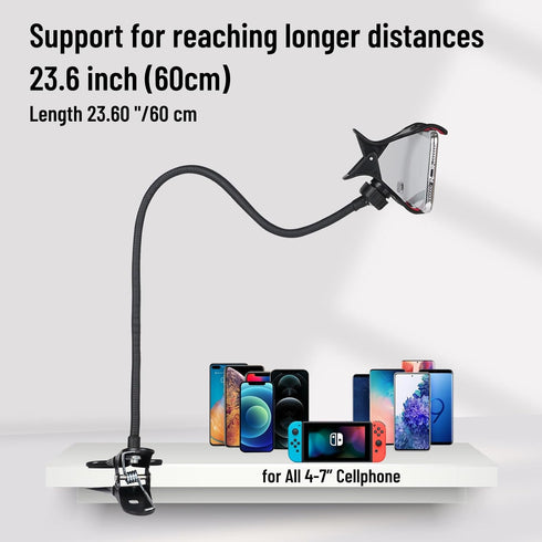 Selfdee 360-degree 4-7 Gooseneck Phone Holder for Bed, Rotating Adjustable Clip Bracket Clamp Stand for Desk Bedside