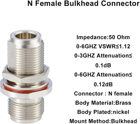 XRDS -RF 2PCS N Female to N Female Bulkhead Connector Coax Bulkhead Connector by XRDS -RF