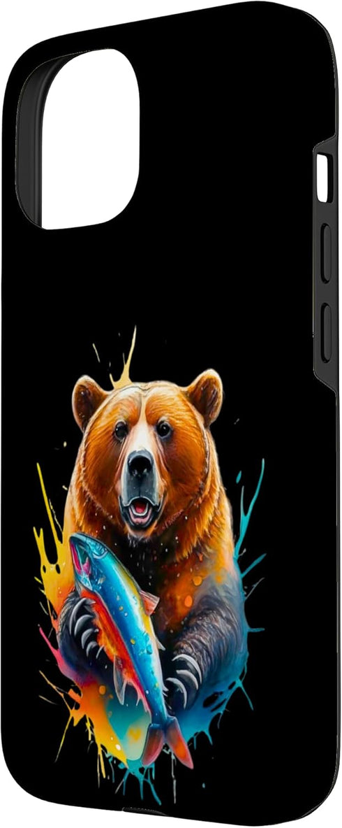 Wildlife Nature Animal Grizzly Bear Catches Salmon 15 iPhone Grizzly Bear Catches a Salmon - Colorful Animal Artwork