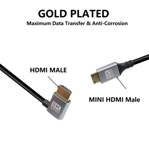 90 8K 18Gbps 2.1 8k@60Hz, 1080p, 3D, 0.5M) RIIEYOCA Degree Left Angle UHD HDTV Male to Mini HDTV Male Extended Coil