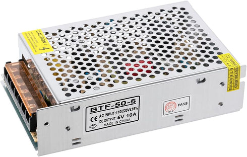 BTF-LIGHTING AC100-240V to DC5V10A Max50W Power Supply Adapter for LED Strip, CCTV Camera, Security System