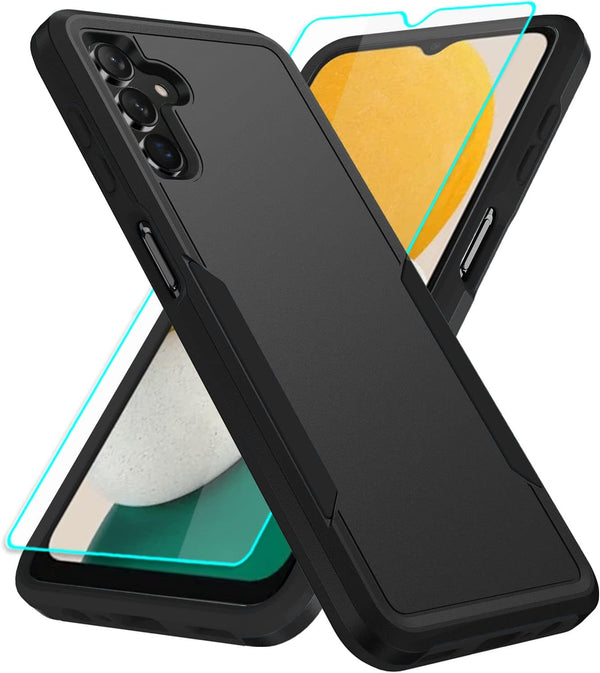 Aozuoton Durable Rubber Phone Case for Samsung Galaxy A13 5G with Screen Protector, Full Body Protection, Black