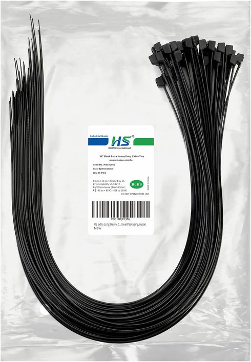 HS Extra Long Heavy Duty Zip Tie Straps (50 Pack) Thick 0.35