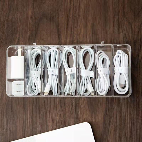 Plastic Cable Management Box, White Cable Management Box with 10 Wire Ties, Clear Power Cord Organizer