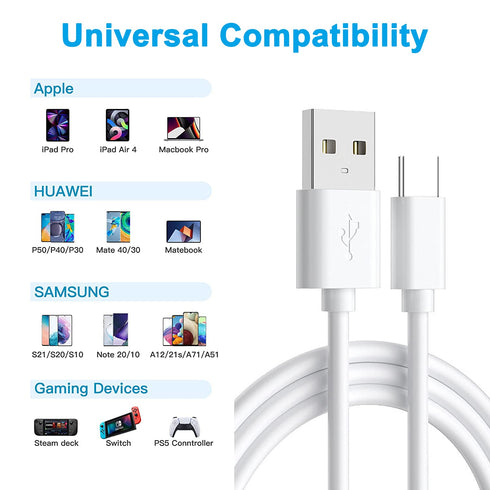 USB C Type C Cable for iPad Pro 12.9/11, Samsung Galaxy Ultra S20+/S10/S9, MacBook Air, Google Pixel 3a XL, Fast