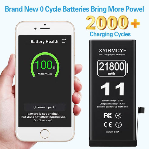 XYIRMCYF 21800mAh 11, 0 11, Super Capacity Battery Compatible with iPhone Cycle Li-Polymer Replacement Battery