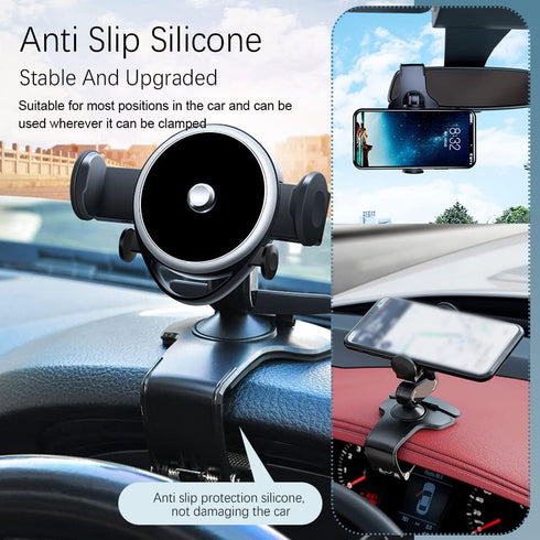 ASUBHA Car Phone Mount, 360 Degree Rotation Dashboard Clip Stand, Suitable for 4.7 to 6.5 Inch Smartphones (Black)