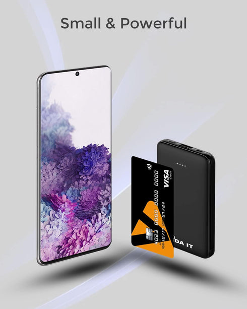 Vida IT Compact Power Bank Portable Charger for Samsung Galaxy S22 S21 S10 S7 Edge Motorola LG Google Pixel Android Cell Phone USB-C External Battery Pack 5000mAh with Built-in Cable