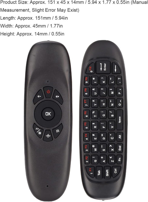 Air Mouse, 2.4GHz Keyboard with USB Receiver and Cable, Universal TV Remote for PC TV, Plug and Play