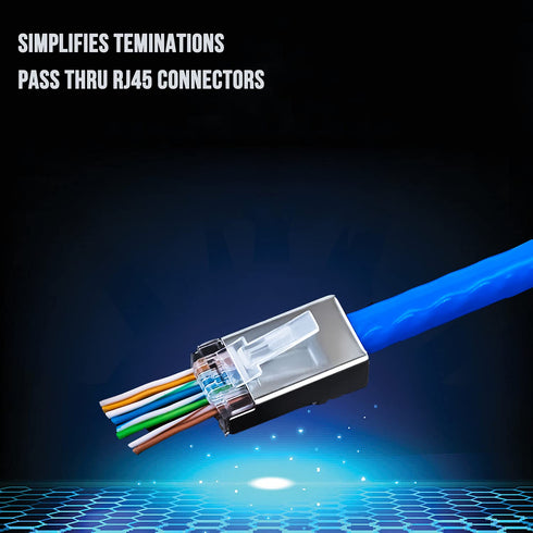 PETECHTOOL 50 Pieces Gold Plated RJ45 23AWG Cat6a Cat6 Pass Through Shield Plug