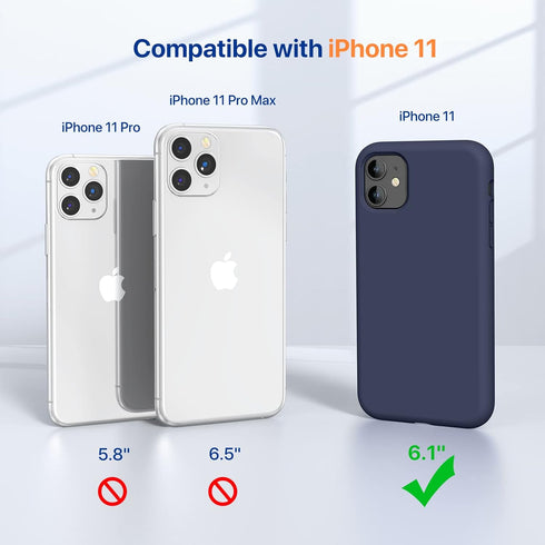 Miracase iPhone 11 Case with Screen Protector, Navy Blue Liquid Silicone Gel, Full Body Shockproof Protection, 6.1 inch.