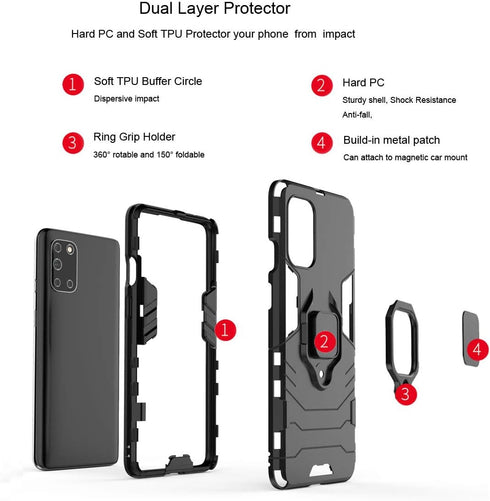 Urspasol for OnePlus 8T Case with Screen Protector (2 Pack), Heavy Duty Armor Protective Bumper Cover with Ring Holder