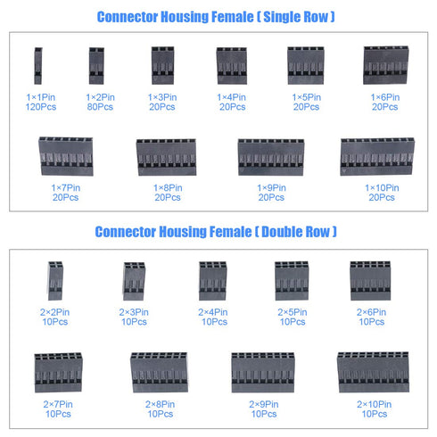 Glarks 1191Pcs 2.54mm Pitch Housing Connector and Male Female Crimp Pins with Pin Header and 10 Wire Rainbow Color Flat