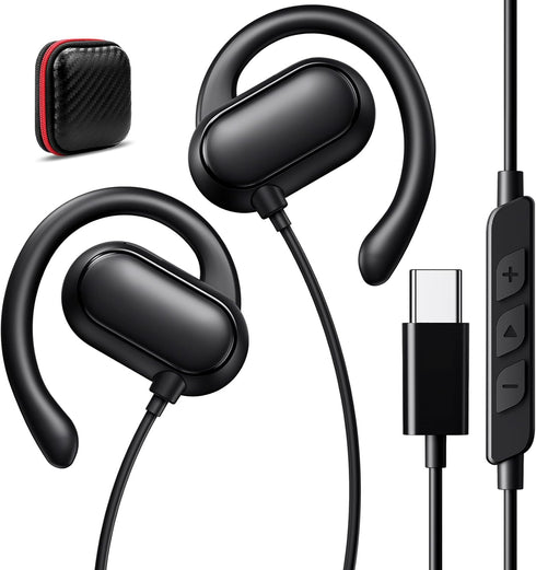 USB C Headphones Over Ear Bud Hooks for iPhone 15 Pro Max, Samsung S24, Type C Earphone Wired Earbud Microphone