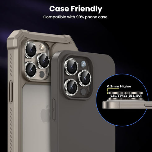Tensea Camera Lens Protector for iPhone 15 Pro/Pro Max, 9H Tempered Glass, Metal Ring, 6.1" & 6.7" 2023.