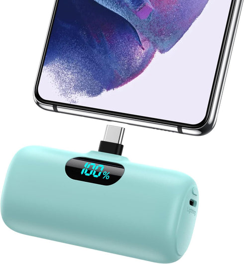 Mini Portable Charger 5000mAh Power Bank, 15W PD USB C Cell Phone Portable Power, LCD Display Battery Pack for iPhone