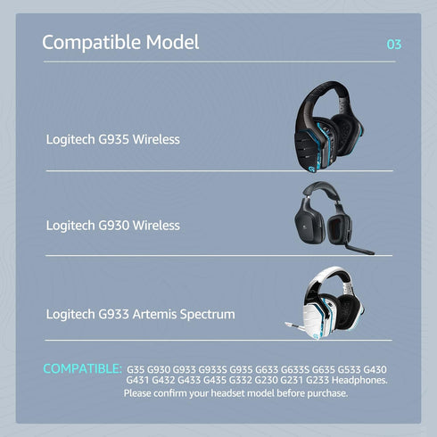 Fabric Replacement Ear Pads for Logitech G933 Gaming Headset, Also Fits G935 G930 G635 G633 G633S G533 G430 G431 G432 G433 Headphone, Mesh Earpad for G332 G230 G231 G233 Headset (Black)
