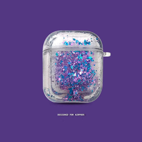 UnnFiko Bling Quicksand Case for AirPods 3 - Cute Sparkle Liquid Protective Cover with Keychain (Purple).