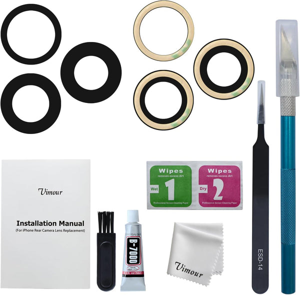 Rear Camera Lens Glass Replacement for iPhone 15 Pro Max with Pre-Installed Adhesive, Installation Manual, Repair Tool