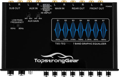 TOPSTRONGGEAR TSG7EQ 7-Band Car Audio Graphic Equalizer, Front 3.5mm Aux Input, High Voltage RCA Outputs