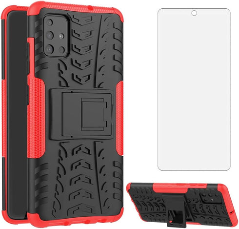 Asuwish Phone Case for Samsung Galaxy A51 4G with Tempered Glass Protector, Heavy Duty Rugged Cover, Red