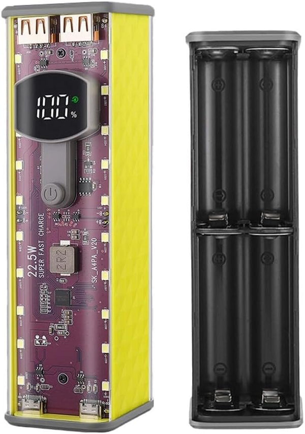 RichVibe Solder-Free Portable Power Bank Case 22.5W 45W Transparent DIY Battery Box for