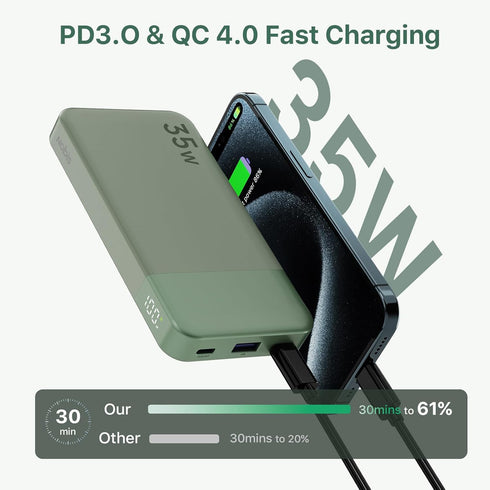 NOBIS Portable Charger 10000mAh Power Bank, 35W Fast Charging with C to C Cable and Digital Display for iPhone, iPad,