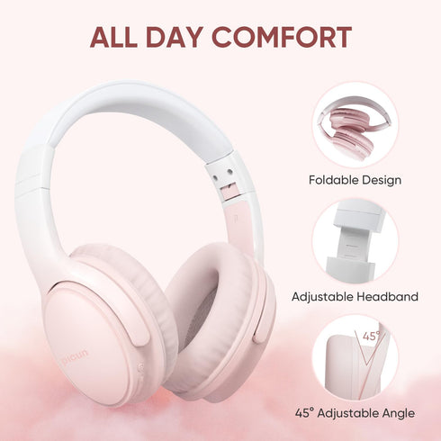 Wireless Headphones, Bluetooth Over Ear Headsets with Microphone, Hi-Fi Audio, 60H Playtime, Touch Control, Pink