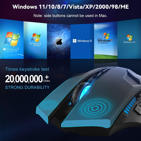 TECKNET Wireless Mouse, USB Cordless Computer Mouse with 8 Buttons, Ergonomic Design, High-Precision 5 Adjustable DPI