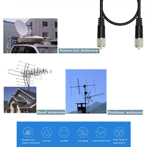 RG8x Coaxial Cable - 50ft UHF PL259 Male to Male Low Loss CB Antenna Cable for HAM Radio