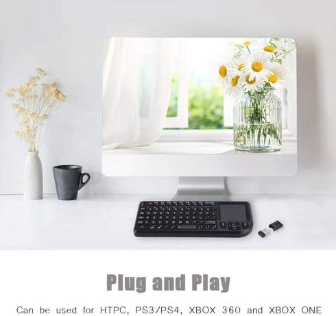 2.4GHz Wireless Touchpad Keyboard - Ultra Mini Thin USB Backlit - Lightweight Rechargeable - Plug and Play for HTPC,