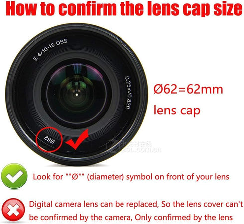 Camera Lens Cap (62mm) for TAMRON 18-200mm, NIKKOR 60mm 105mm f/2.8G, Sony CX900E AX100E w/ E18-200LEII E10-18 (3 Pack)
